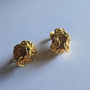 Gold Animal Head Stud Earrings with Intricate Detailing